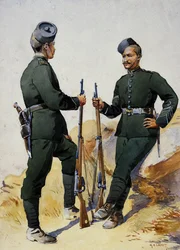 第39ガーファルライフル、ガルファリスの兵士、GFマクマン少佐による「インドの軍隊」のイラスト、1911年、1908年発行